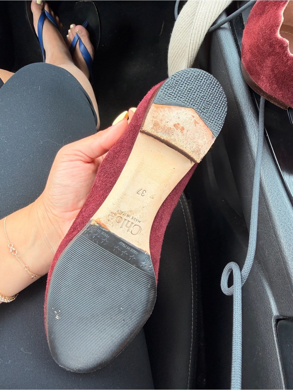 Chloé Burgundy Suede Scalloped Ballet Flats - Picture 6 of 6